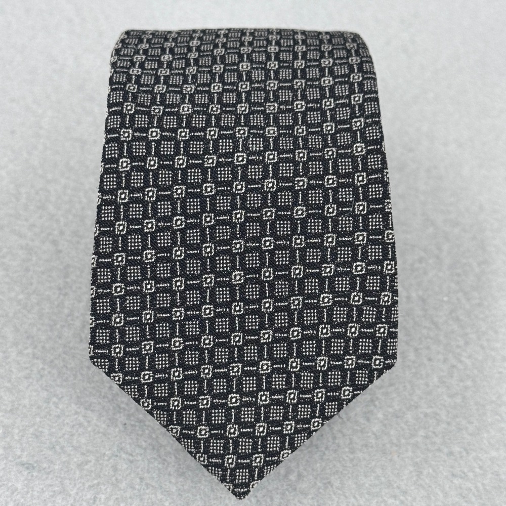 DKNY Tie Mens OS Black White Geometric Grid Rayon Professional 90s Designer